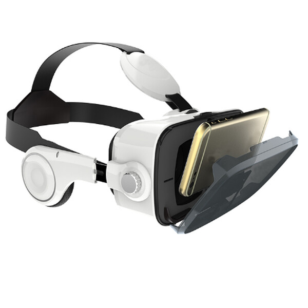 VR Brille mit integrierten Kopfhrern und Fernbedienung