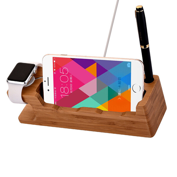 Smartphone-Organizer mit Kabelkanal fr Apple-Watch aus Holz